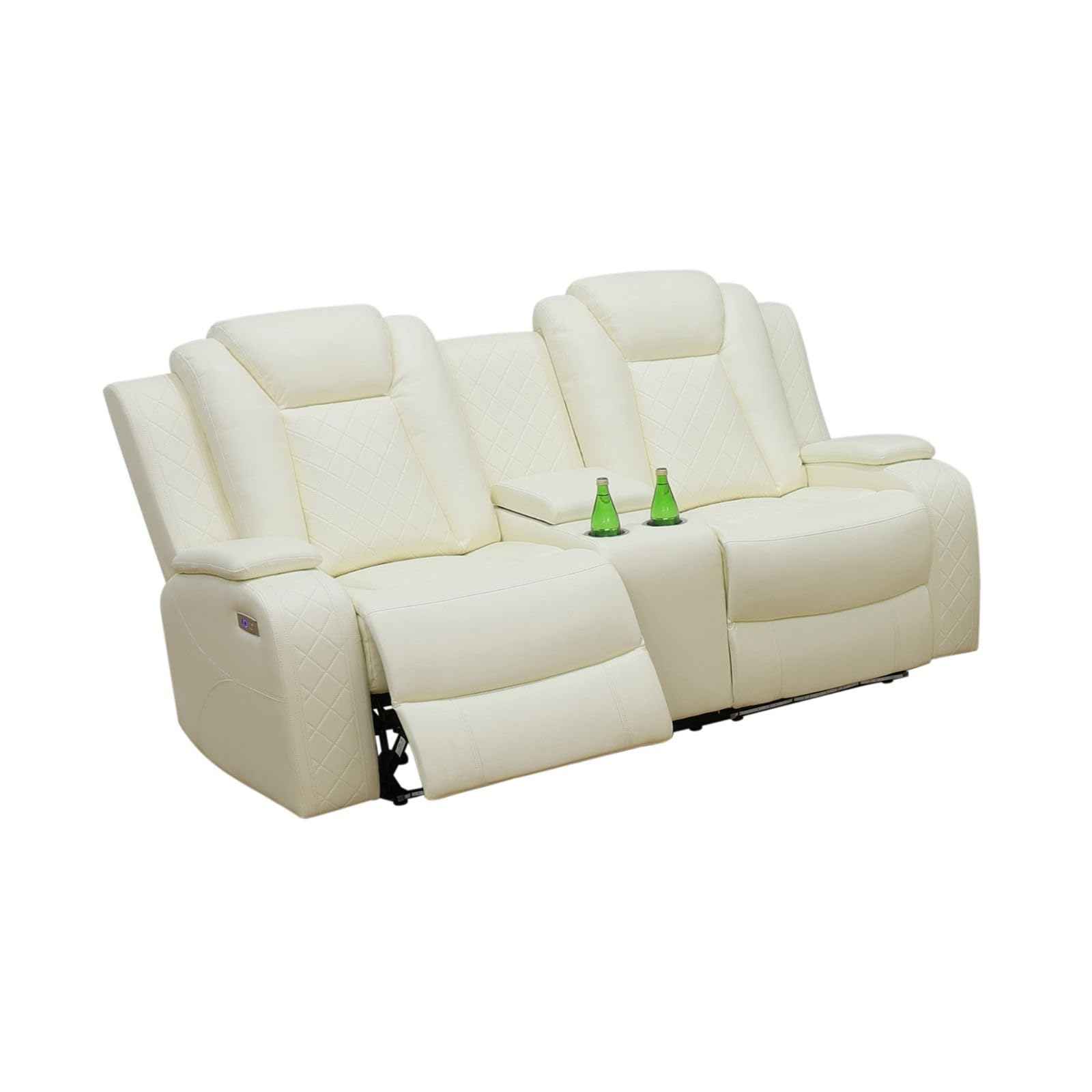Power Recliner Set with LED Lights, Air Leather Reclining Set with USB Port/Wireless Charger/Storage Console/Cup Holder for House/HomeTheater/Apt (Black, Sofa Loveseat Chair)