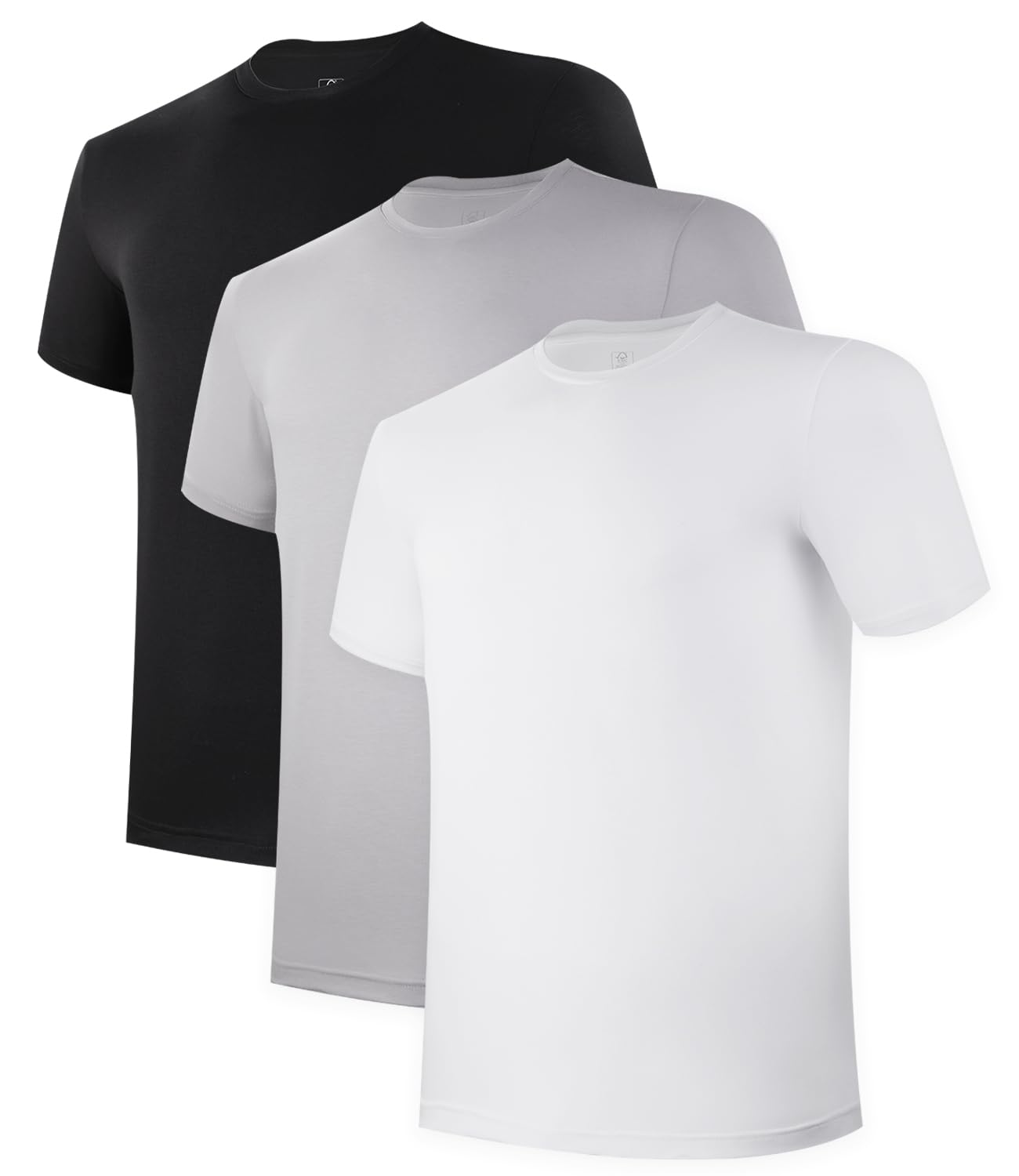 BAMBOO COOL Mens Undershirts Pack, Soft T Shirts for Men, Moisture Wicking Tees, Stretchy Breathable Crew Neck Inner Shirt