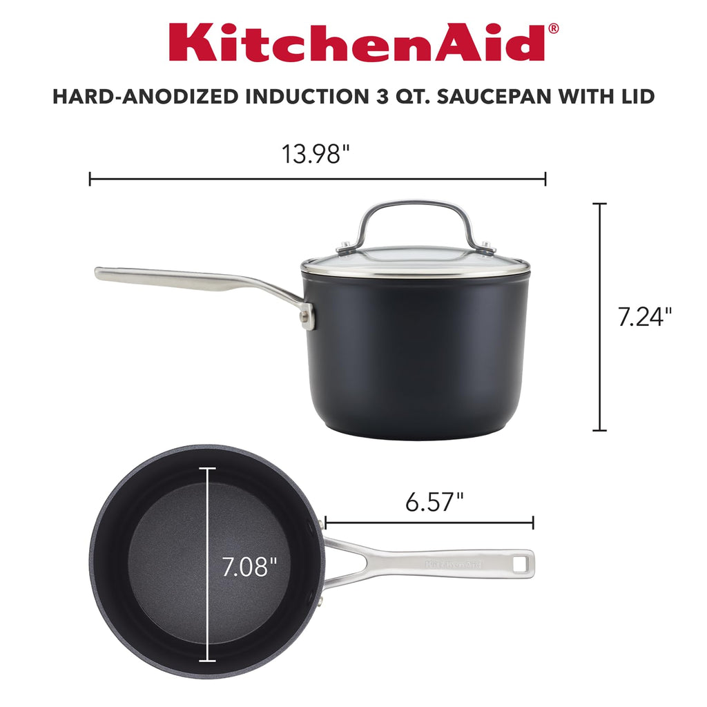 KitchenAid Hard-Anodized Induction Nonstick Cookware Pots and Pans Set, 10-Piece, Matte Black