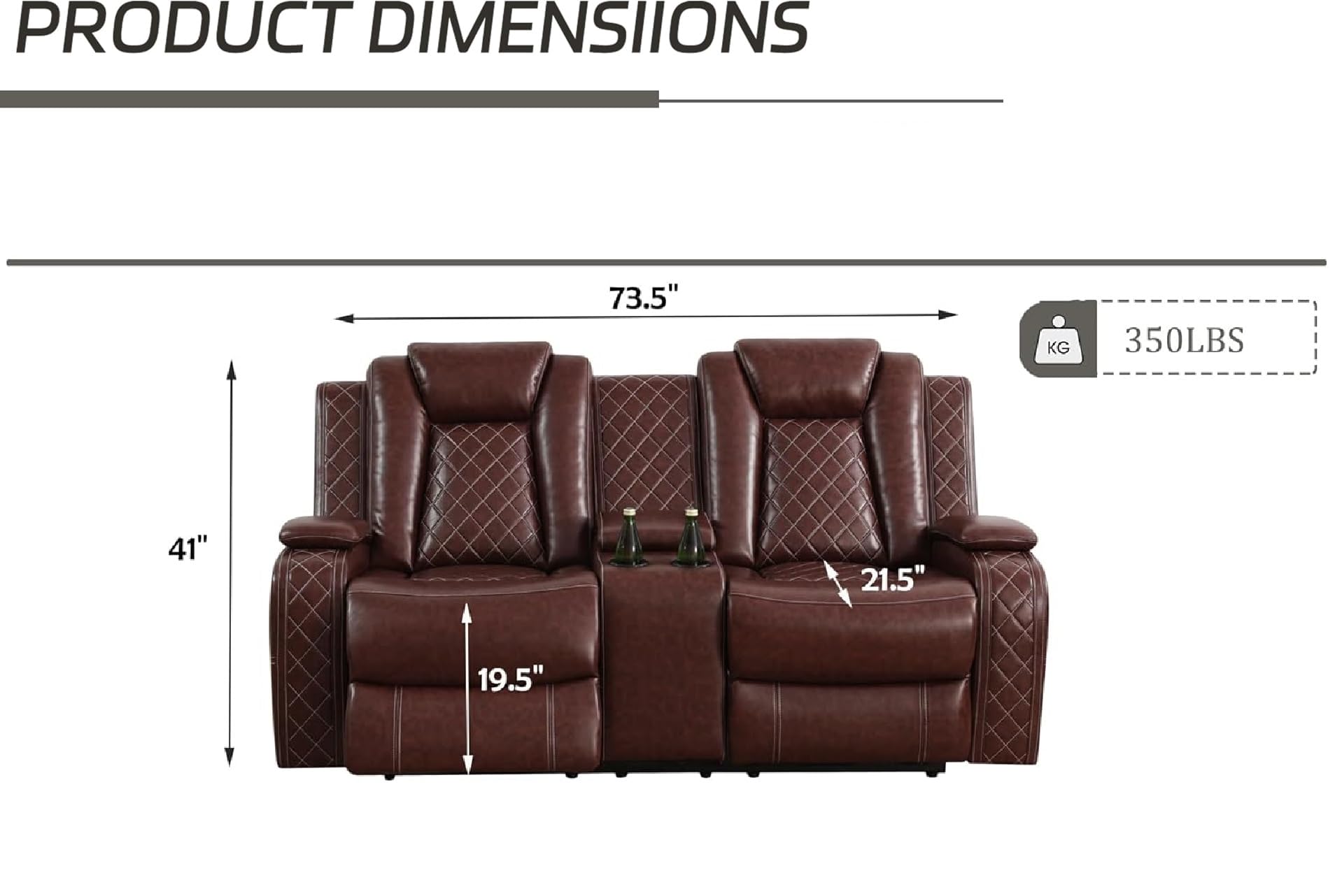 Power Recliner Set with LED Lights, Air Leather Reclining Set with USB Port/Wireless Charger/Storage Console/Cup Holder for House/HomeTheater/Apt (Black, Sofa Loveseat Chair)