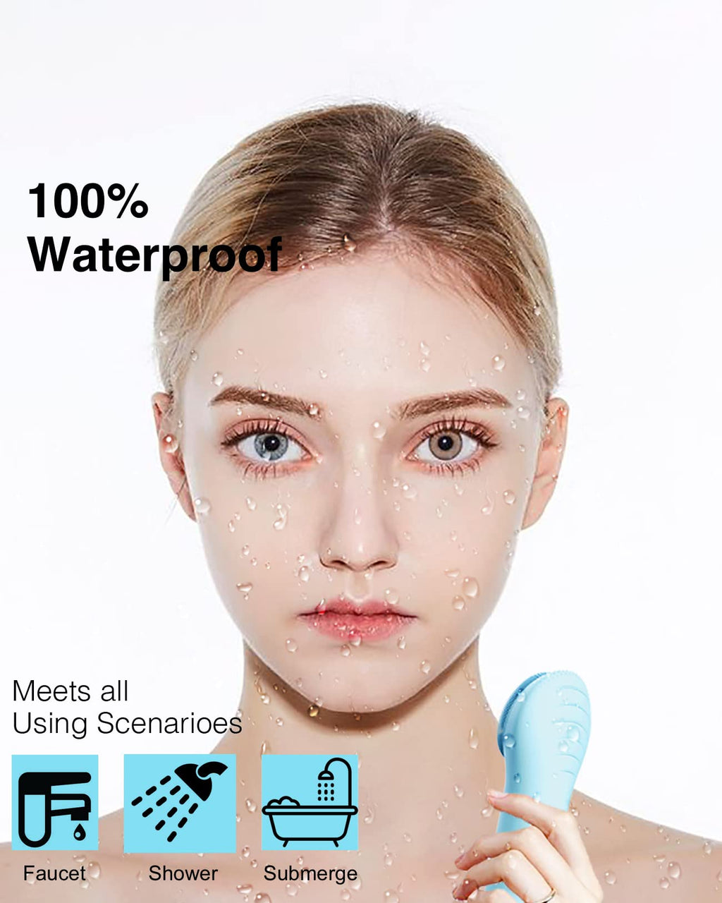NågraCoola CLIE Facial Cleansing Brush, Waterproof and Rechargeable Face Scrub Brush for Men & Women, Cleansing, Exfoliating and Massaging, Electric Face Scrubber - Blue