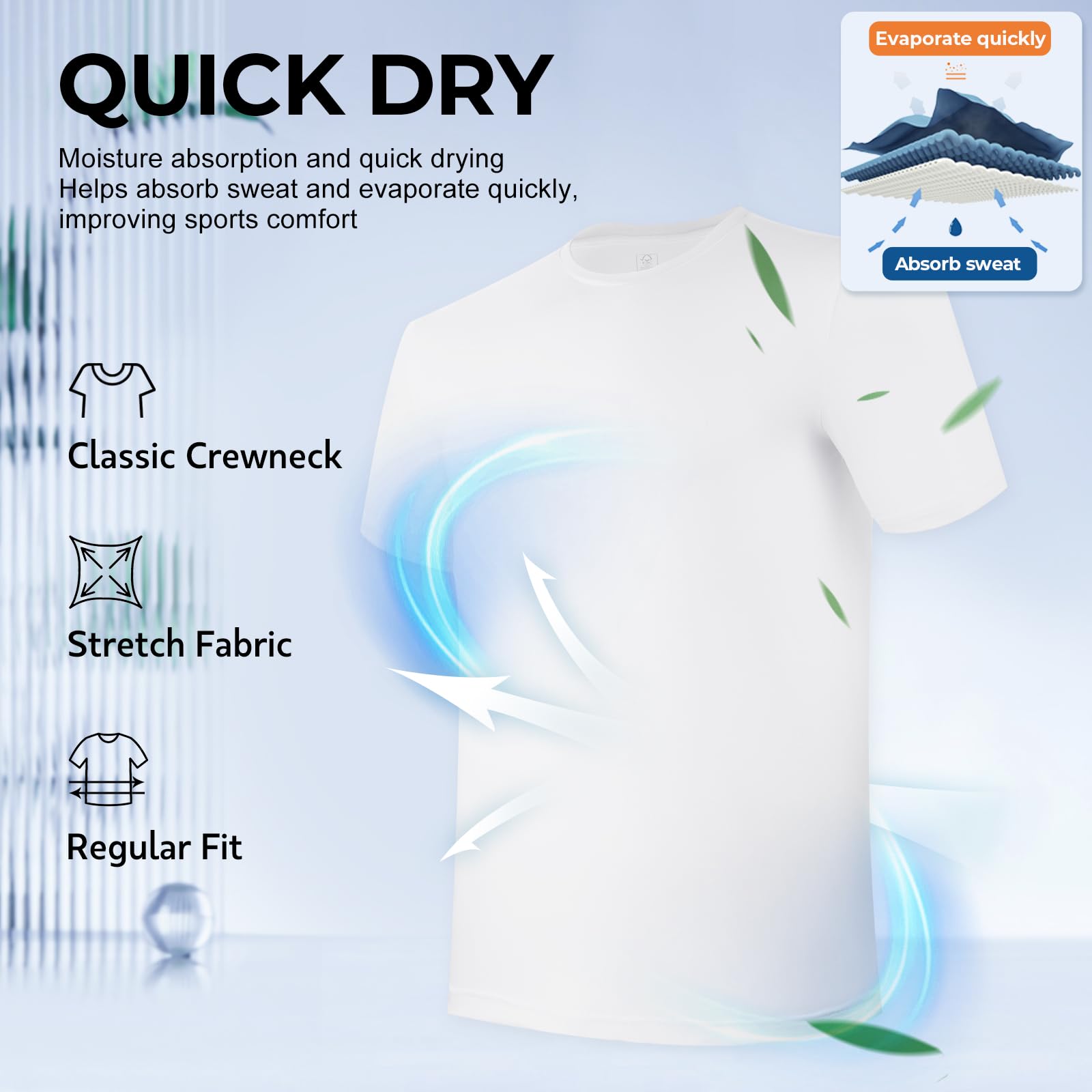 BAMBOO COOL Mens Undershirts Pack, Soft T Shirts for Men, Moisture Wicking Tees, Stretchy Breathable Crew Neck Inner Shirt