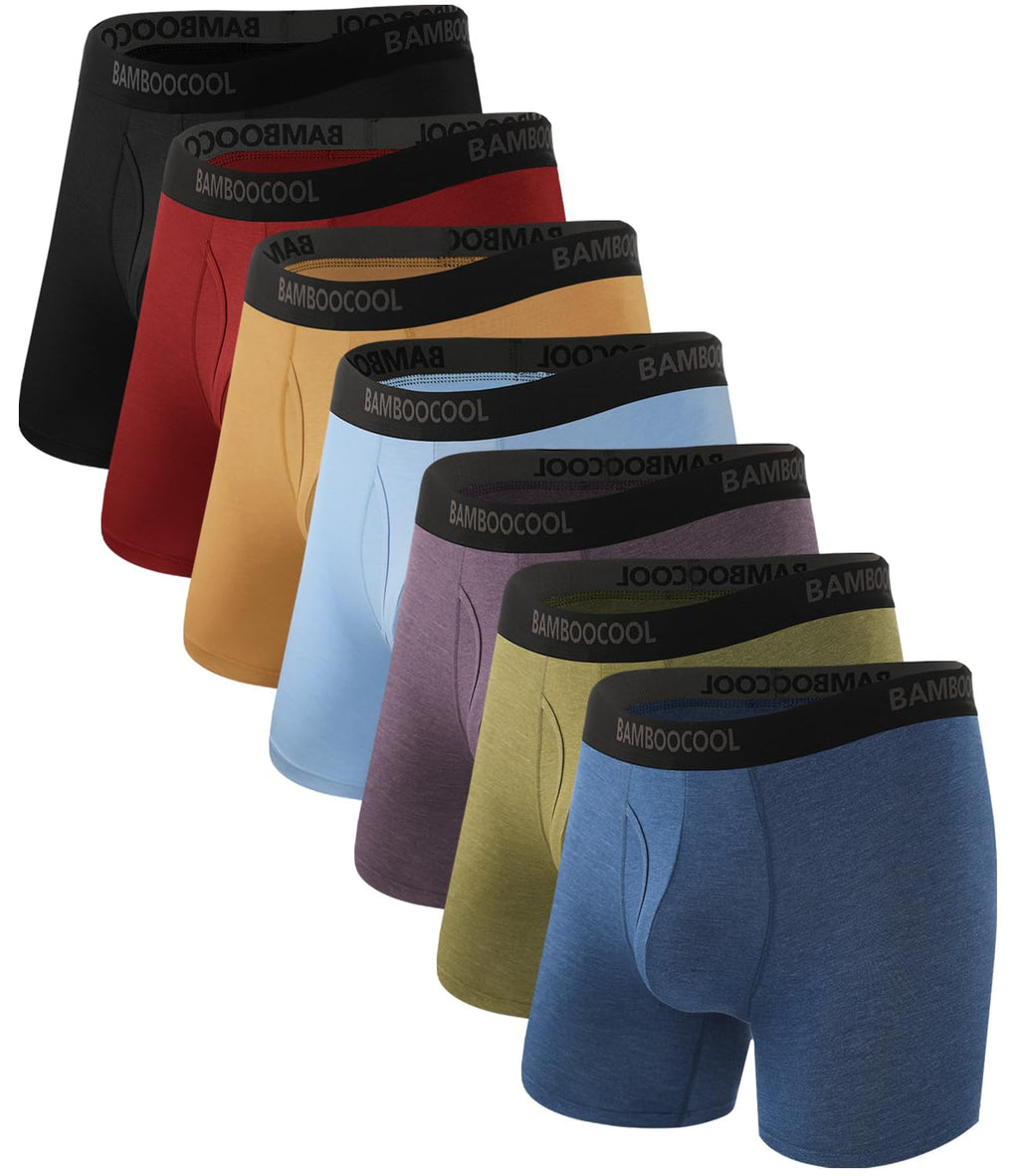 BAMBOO COOL Men's Underwear Breathable Boxer Briefs with Fly Moisture-Wicking Lightweight Underwear 7-Pack