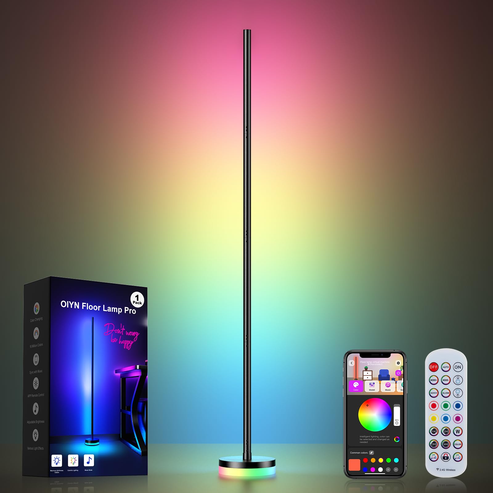 OIYN Corner Floor Lamp 2 Pack,RGBICW LED Corner Lamp with 1300lm Smart Modern Floor Lamp,App & Remote Control,Music Sync,Color Changing Standing Lamp for Bedroom Living Room and Gaming Rooms