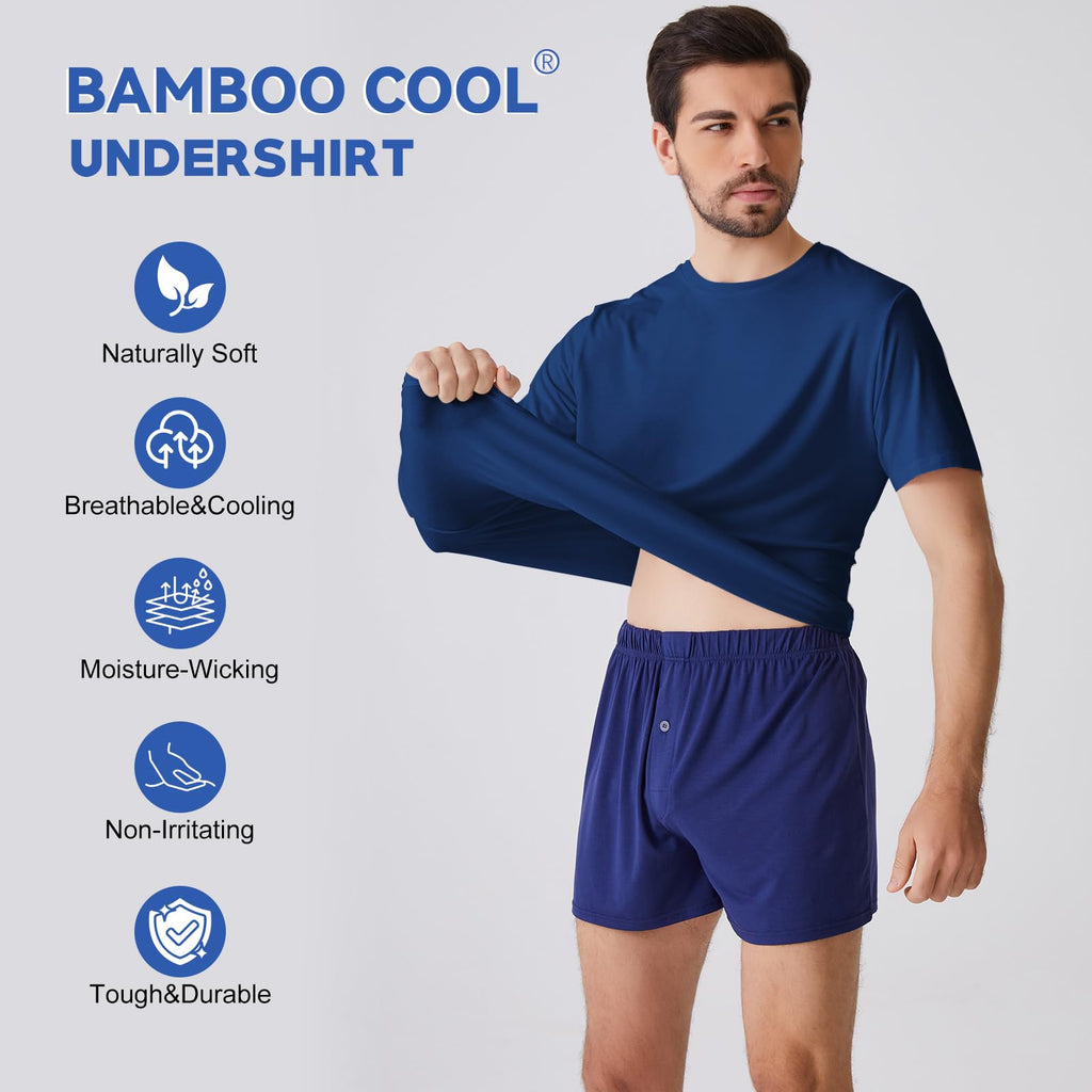 BAMBOO COOL Mens Undershirts Pack, Soft T Shirts for Men, Moisture Wicking Tees, Stretchy Breathable Crew Neck Inner Shirt