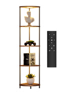 Corner Shelf with RGBCW LED Light, 64.5” Tall Floor Lamp Narrow Bookshelf Organizer, Standing Shelves with Metal Pole, Display Storage Rack for Wall Corner, Living Room, Bedroom, Office Décor, Black