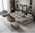 Modern Living Room Sofa Set, 5 Piece L-Shaped Corner Leather Sofa, Gray