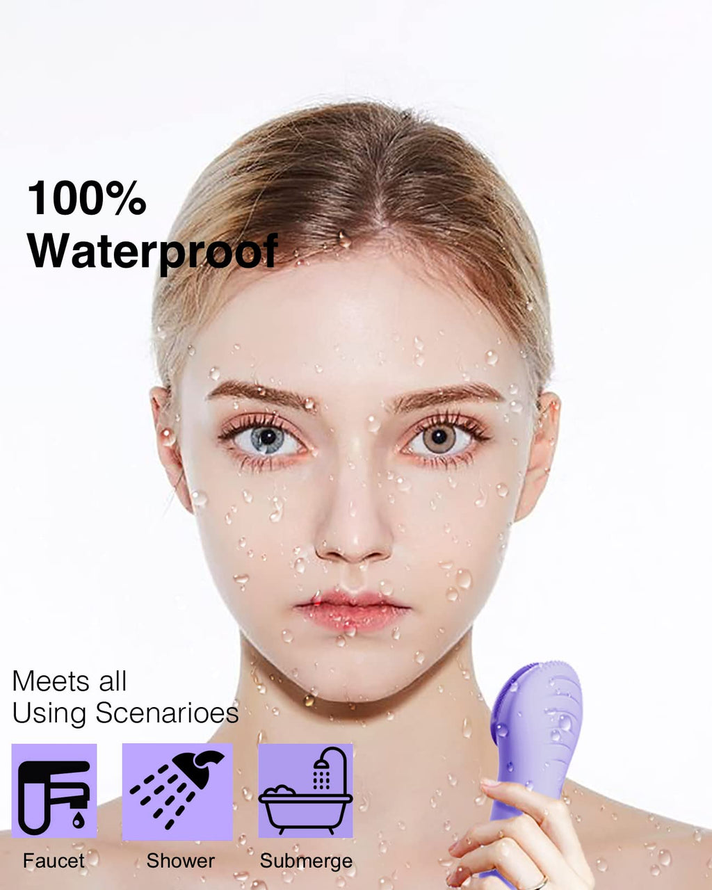 NågraCoola CLIE Facial Cleansing Brush, Waterproof and Rechargeable Face Scrub Brush for Men & Women, Cleansing, Exfoliating and Massaging, Electric Face Scrubber - Blue