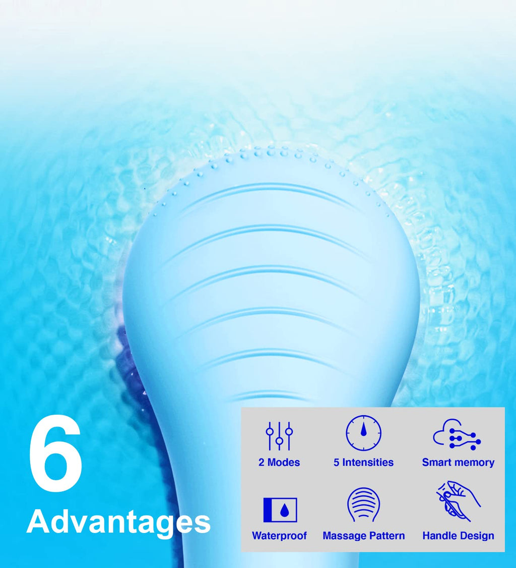 NågraCoola CLIE Facial Cleansing Brush, Waterproof and Rechargeable Face Scrub Brush for Men & Women, Cleansing, Exfoliating and Massaging, Electric Face Scrubber - Blue
