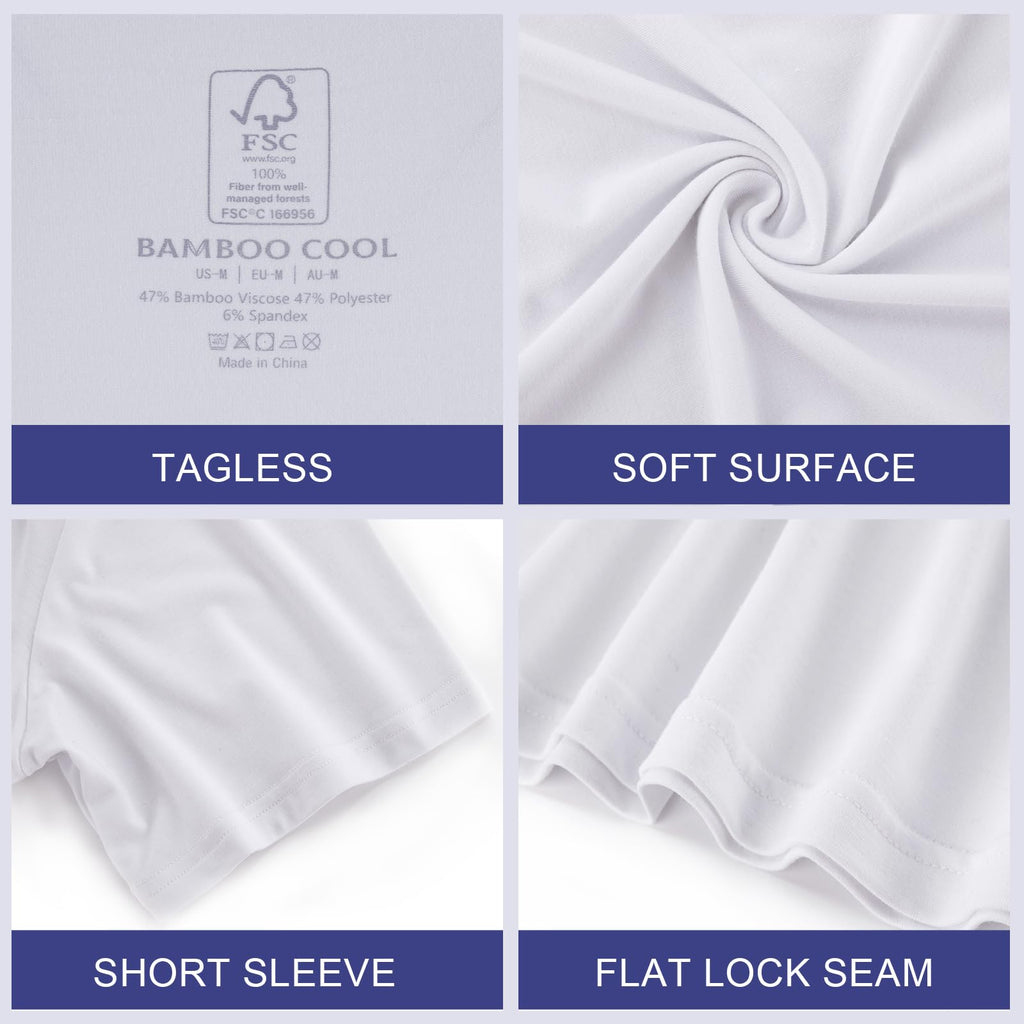 BAMBOO COOL Mens Undershirts Pack, Soft T Shirts for Men, Moisture Wicking Tees, Stretchy Breathable Crew Neck Inner Shirt
