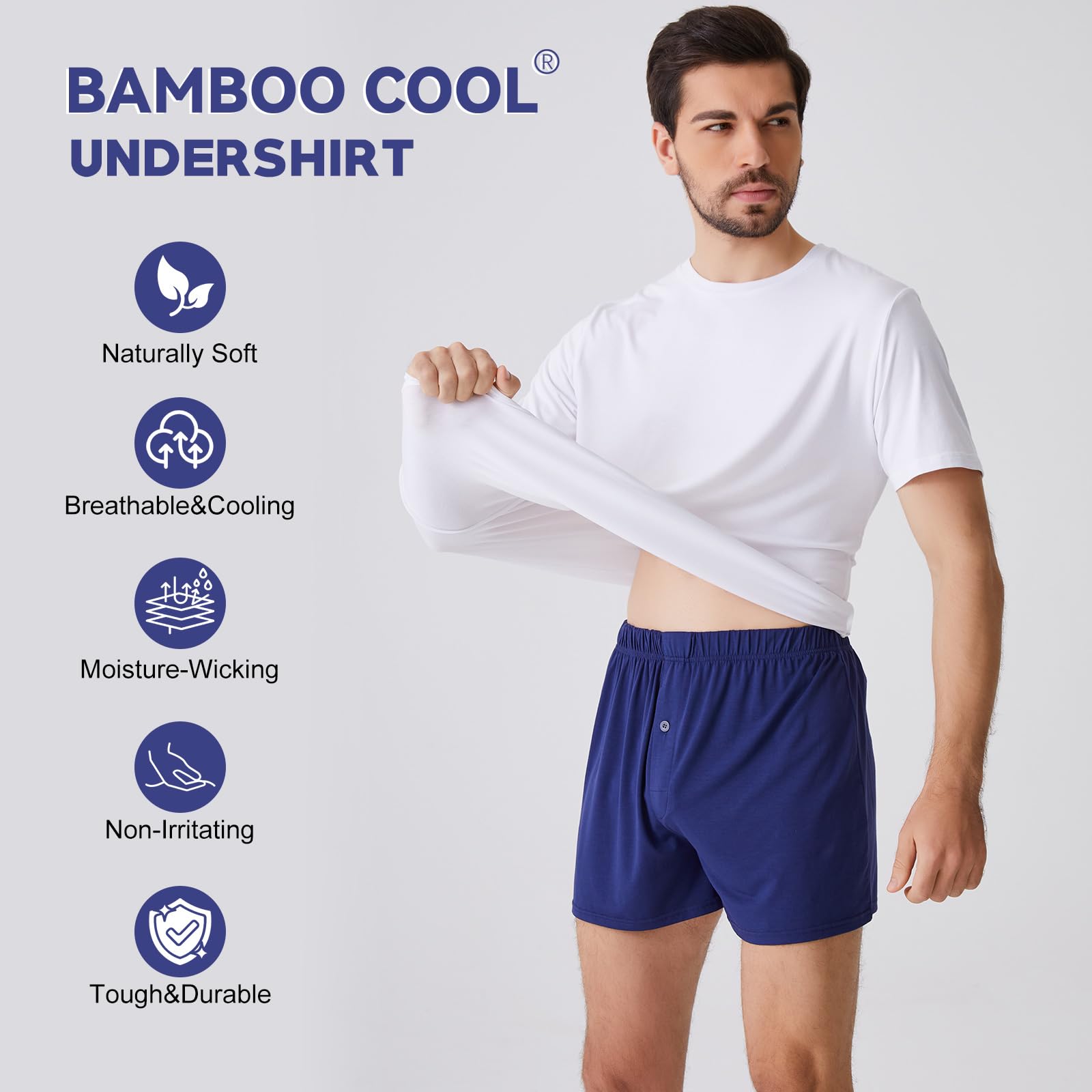 BAMBOO COOL Mens Undershirts Pack, Soft T Shirts for Men, Moisture Wicking Tees, Stretchy Breathable Crew Neck Inner Shirt
