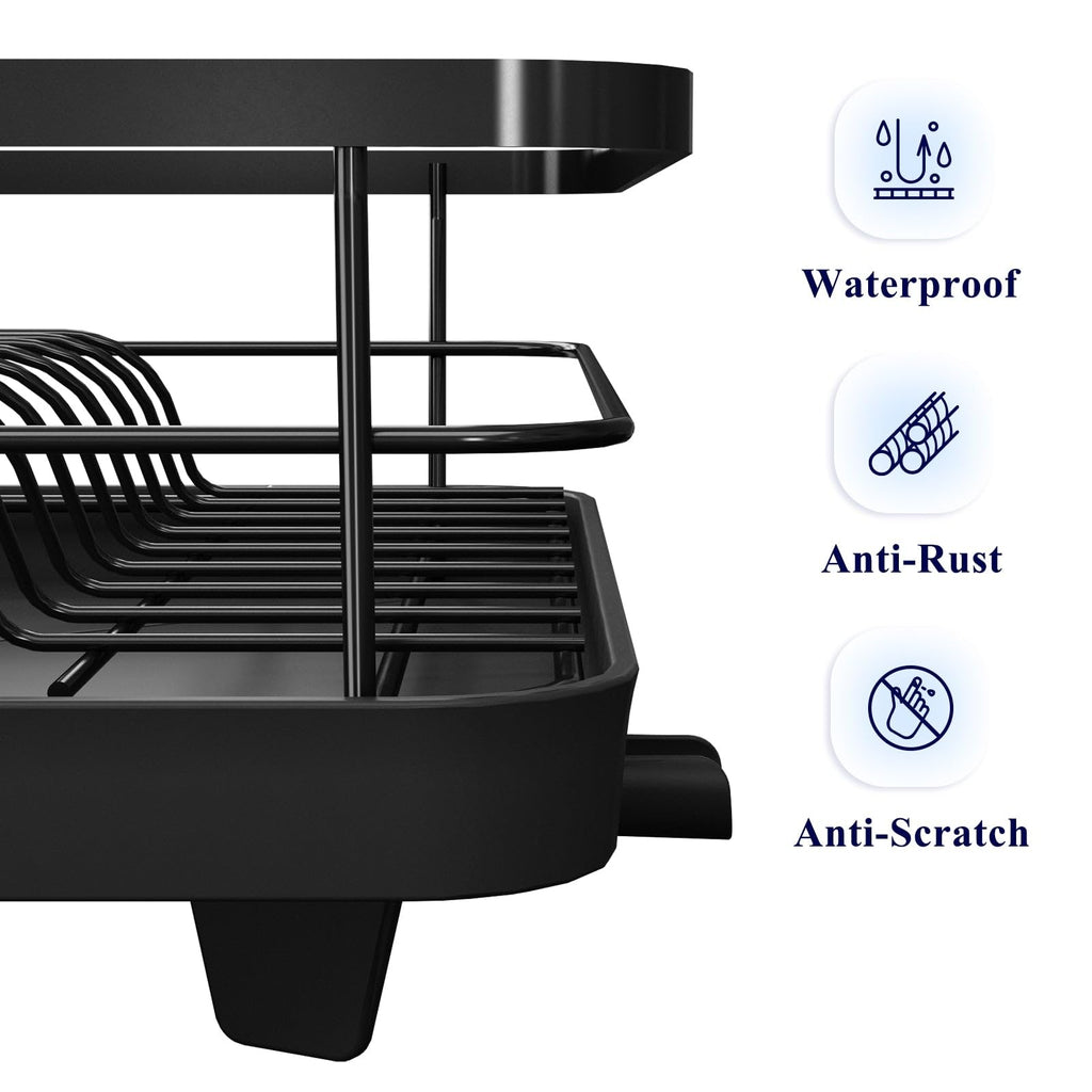 Kitsure Dish Drying Rack for Kitchen Counter, Stainless Steel Sink Organization and Storage Essentials with Cutlery Holder, Home and Appartment Decor, 12''W x 15.5''L, Black