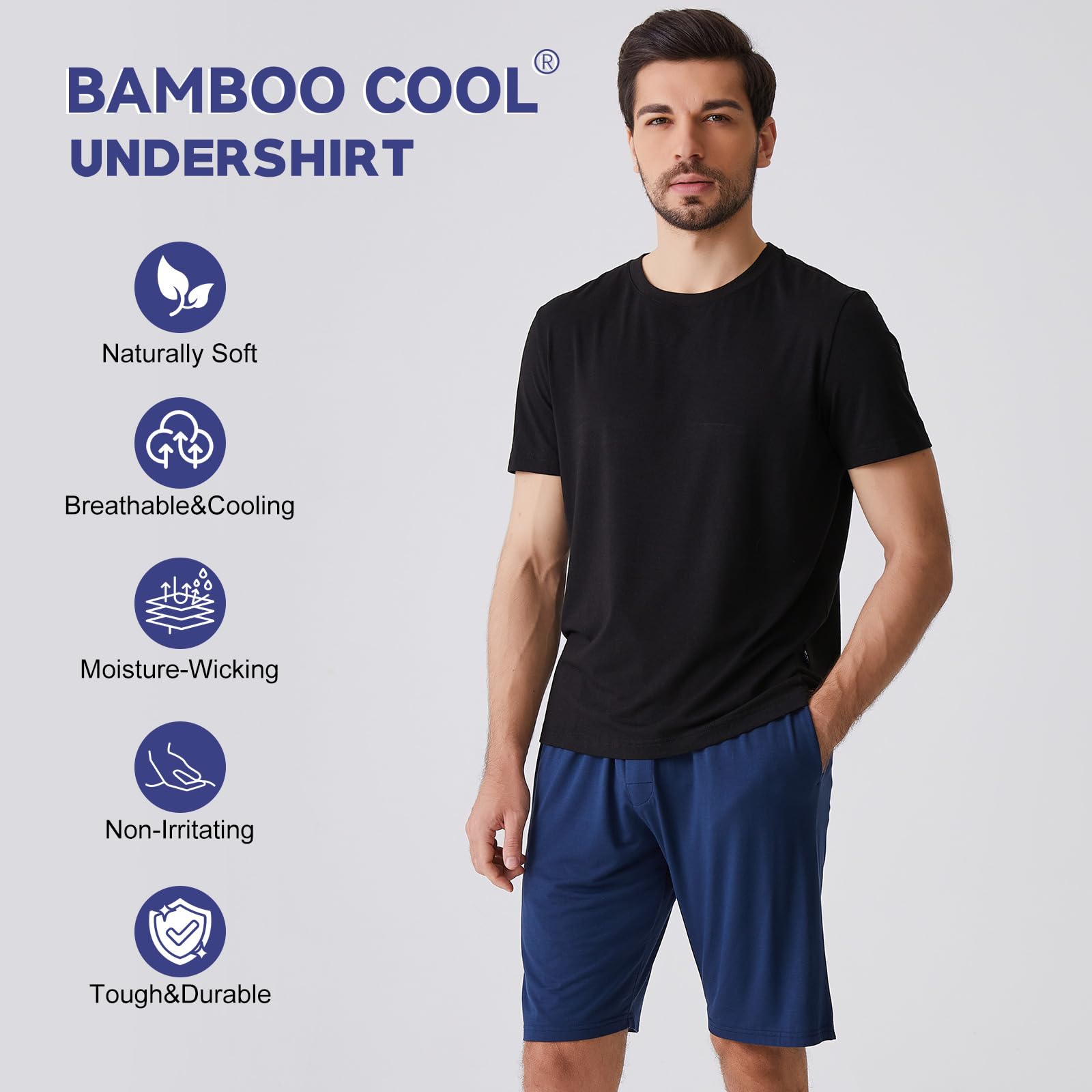 BAMBOO COOL Mens Undershirts Pack, Soft T Shirts for Men, Moisture Wicking Tees, Stretchy Breathable Crew Neck Inner Shirt