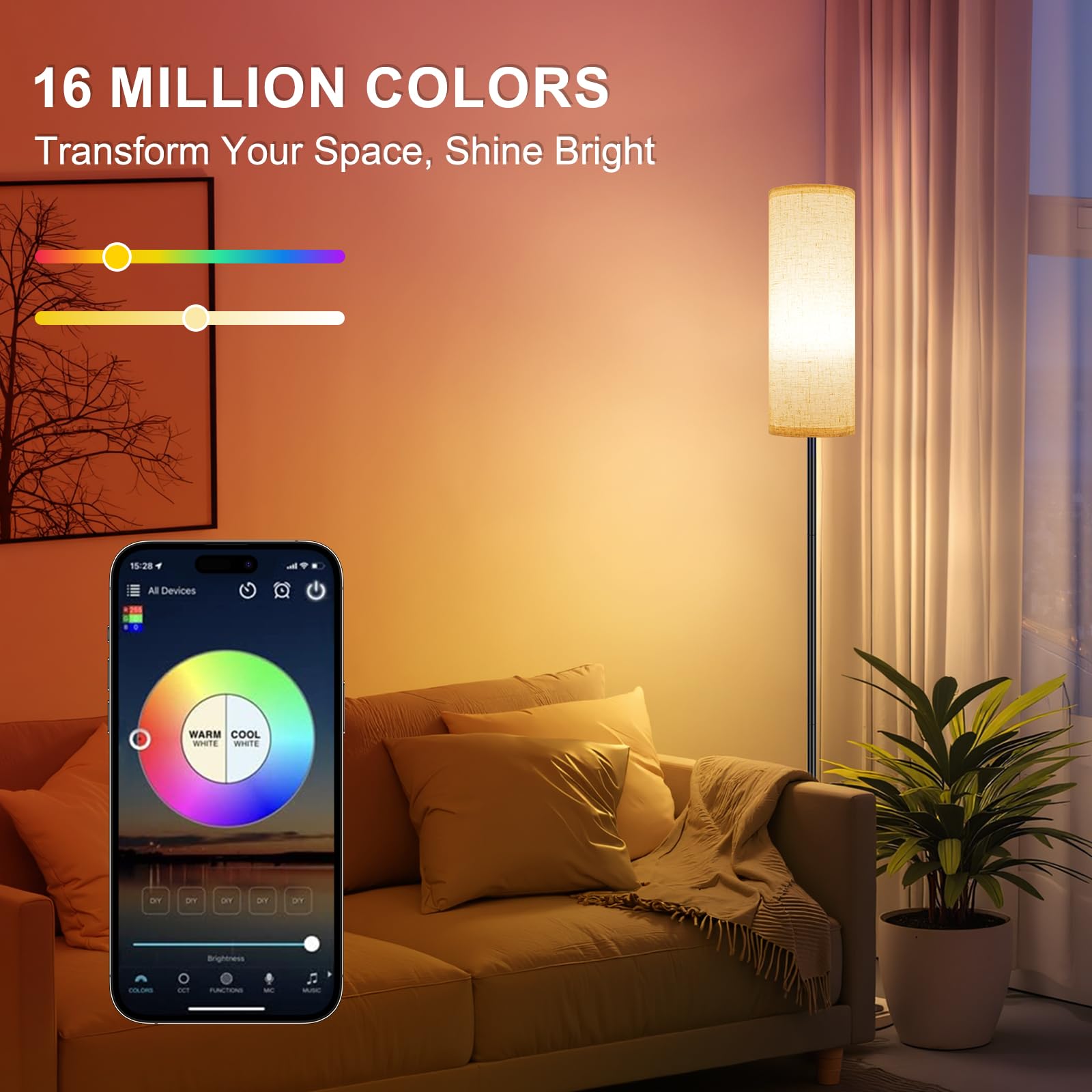 FRIDEKO HOME 2 Pack Floor Lamps for Living Room, Dimmable Colors Temperature & Brightness, Modern Floor Lamp with Remote, Tall Standing Lamps for Living Room Bedroom Office, Beige Shade 9W Smart Bulb