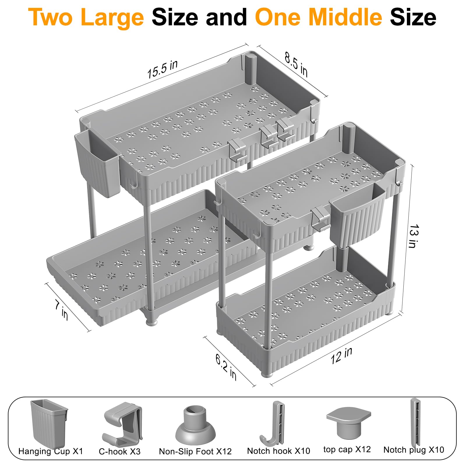 Sevenblue 3 Pack Under Sink Organizers,2-Tier Multi-Use Kitchen and Bathroom Organizers and Storage with Sliding Drawers,Bathroom Cabinet Organizer (Black, 12.8 Inch)