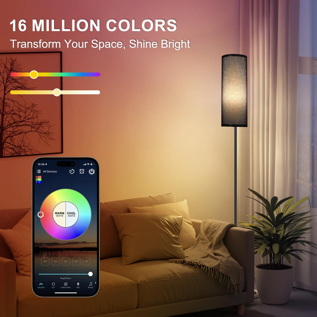 FRIDEKO HOME 2 Pack Floor Lamps for Living Room, Dimmable Colors Temperature & Brightness, Modern Floor Lamp with Remote, Tall Standing Lamps for Living Room Bedroom Office, Beige Shade 9W Smart Bulb