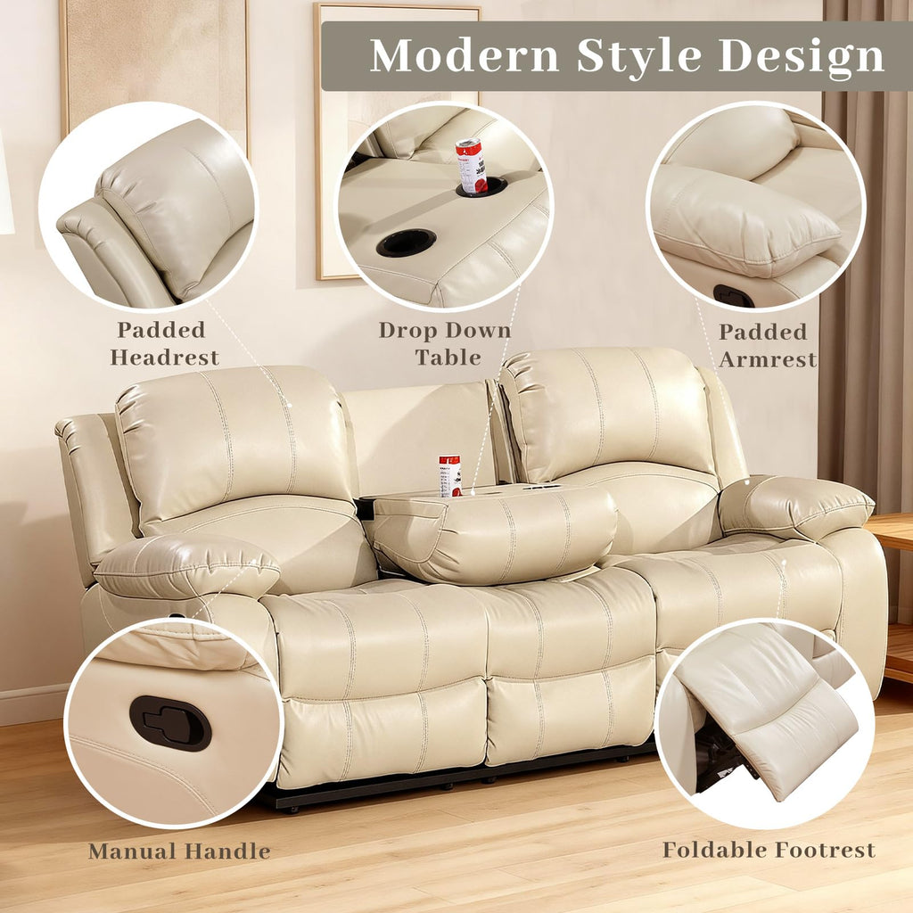 Betsy Furniture 3PC Faux Leather Reclining Couch Set, Living Room Furniture Set, Sofa, Loveseat, Glider, 8018 Multiple Colors (Gray, Sofa+Loveseat+Chair) | 8018