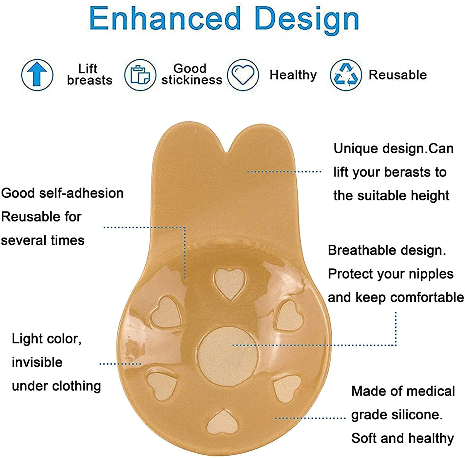 Breast Lift Nipple Covers,Adhesive Bra Instant Breast Lift Silicone Covers Pasties Tape 2 Pairs