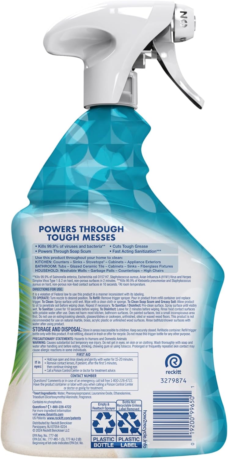 Lysol All Purpose Cleaner Spray, Multi-Purpose Disinfecting Spray, Kitchen & Bathroom Cleaner, Lemon Breeze, Lavender, & Mango Scents, 32oz (Pack of 4)