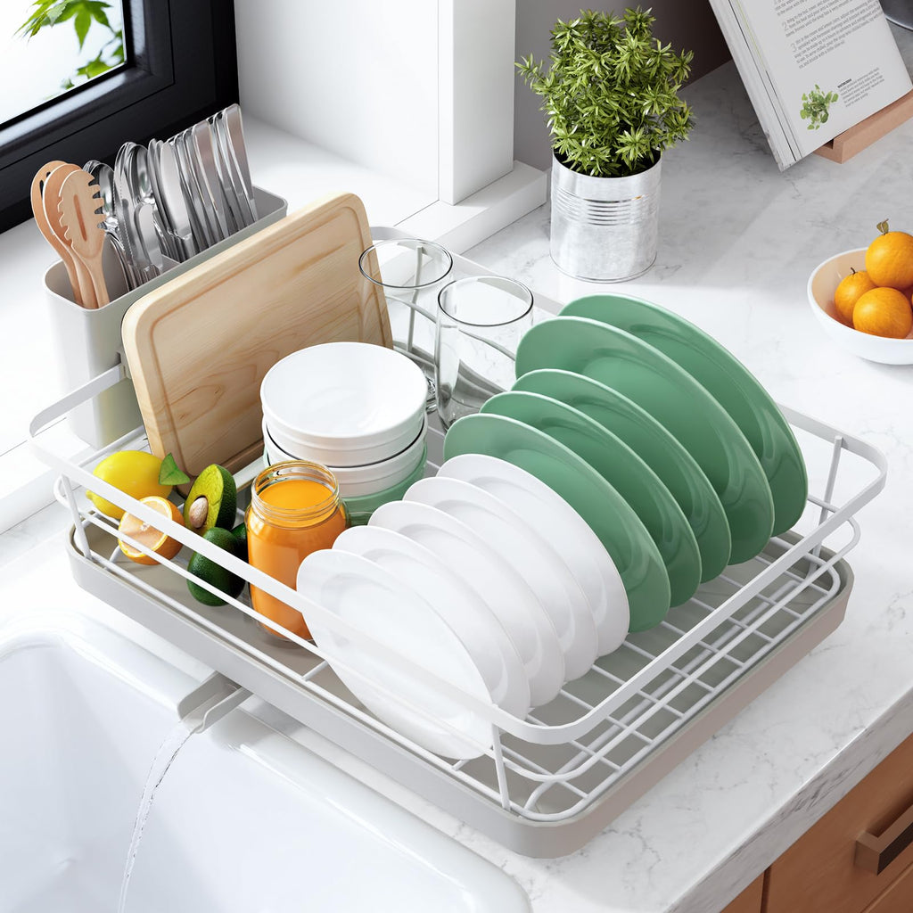 Kitsure Dish Drying Rack for Kitchen Counter, Stainless Steel Sink Organization and Storage Essentials with Cutlery Holder, Home and Appartment Decor, 12''W x 15.5''L, Black