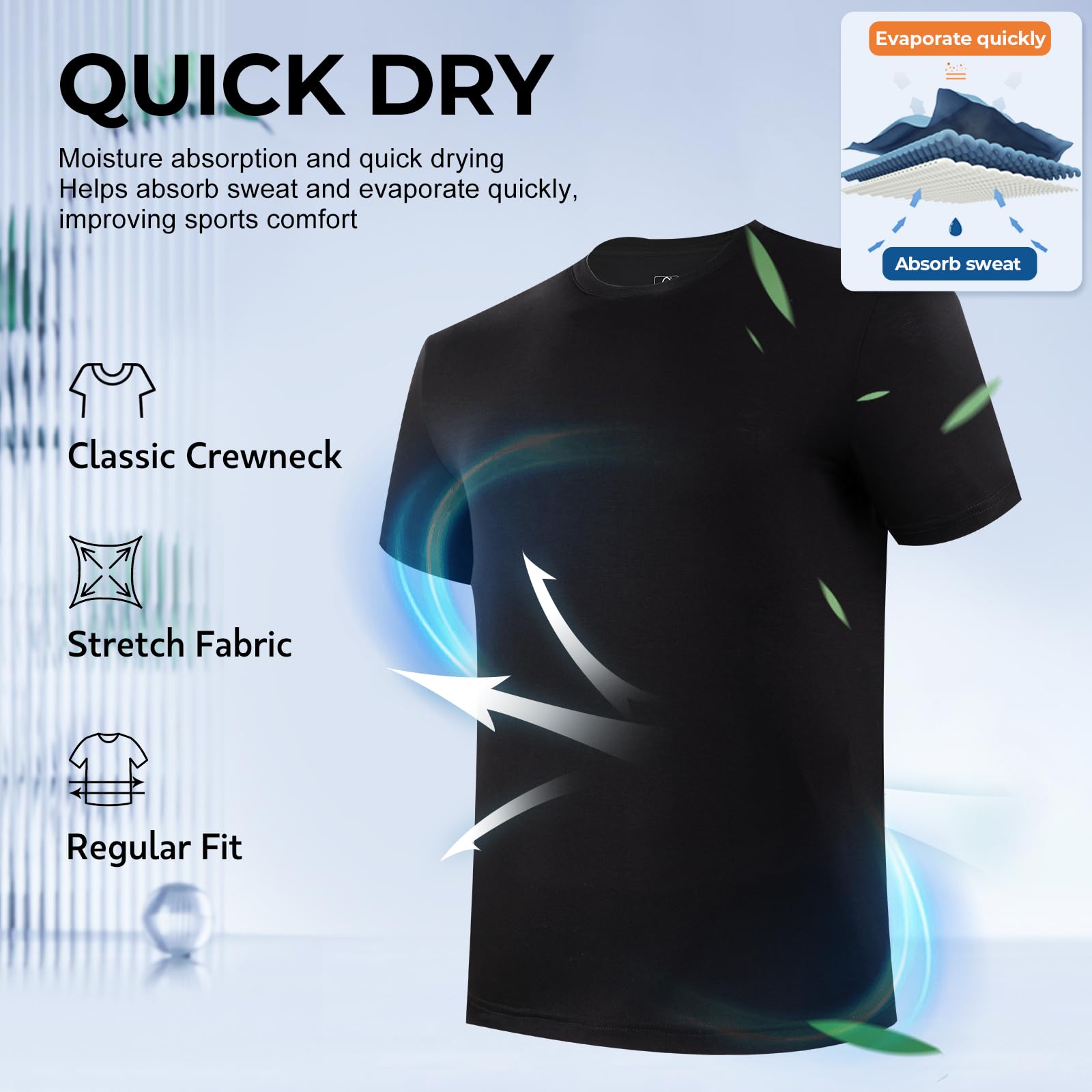 BAMBOO COOL Mens Undershirts Pack, Soft T Shirts for Men, Moisture Wicking Tees, Stretchy Breathable Crew Neck Inner Shirt