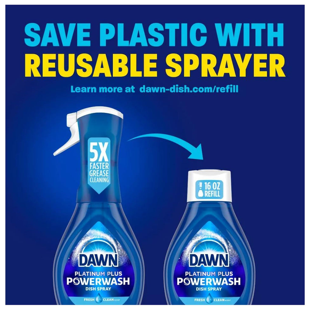 Dawn Powerwash Spray, Dish Soap, Dishwashing Liquid, Fresh, 1 Starter Kit + 3 Refills, 4x16 Fl Oz
