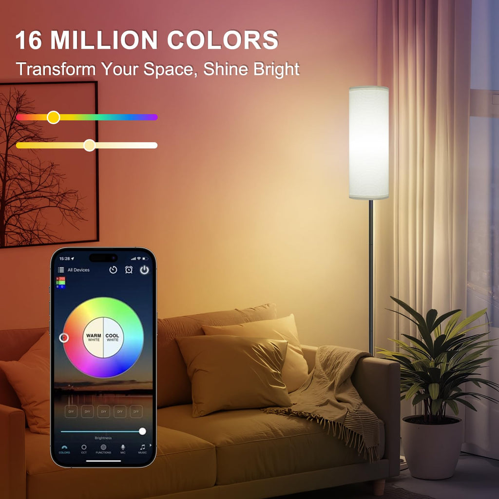 FRIDEKO HOME 2 Pack Floor Lamps for Living Room, Dimmable Colors Temperature & Brightness, Modern Floor Lamp with Remote, Tall Standing Lamps for Living Room Bedroom Office, Beige Shade 9W Smart Bulb