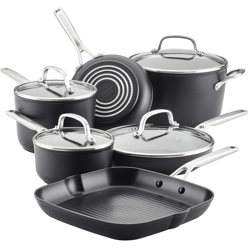 KitchenAid Hard-Anodized Induction Nonstick Cookware Pots and Pans Set, 10-Piece, Matte Black