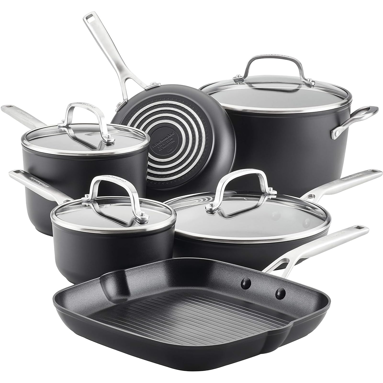 KitchenAid Hard-Anodized Induction Nonstick Cookware Pots and Pans Set, 10-Piece, Matte Black