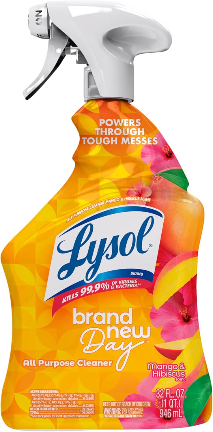 Lysol All Purpose Cleaner Spray, Multi-Purpose Disinfecting Spray, Kitchen & Bathroom Cleaner, Lemon Breeze, Lavender, & Mango Scents, 32oz (Pack of 4)