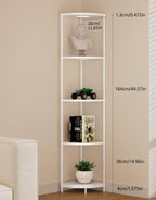 Corner Shelf with RGBCW LED Light, 64.5” Tall Floor Lamp Narrow Bookshelf Organizer, Standing Shelves with Metal Pole, Display Storage Rack for Wall Corner, Living Room, Bedroom, Office Décor, Black