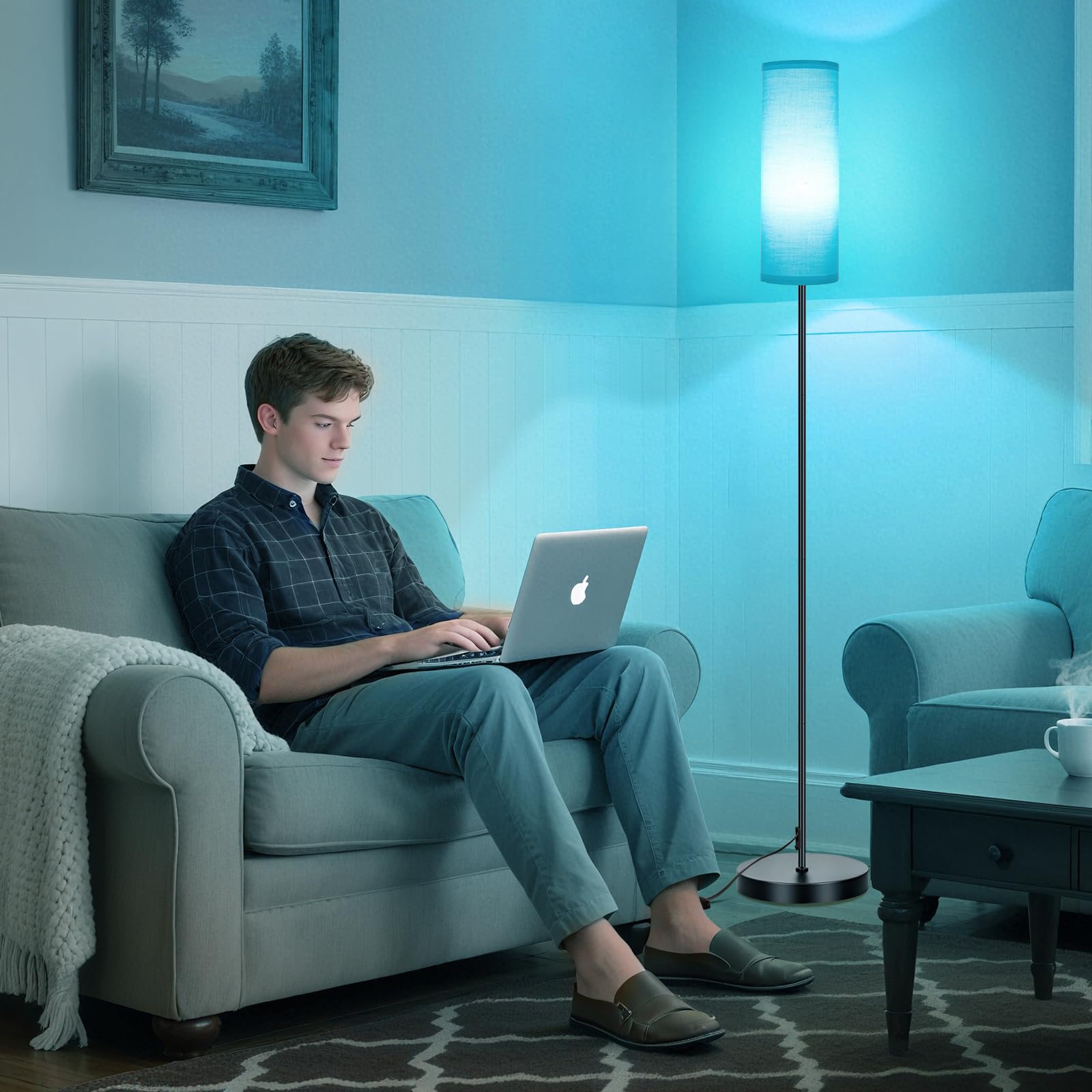 FRIDEKO HOME 2 Pack Floor Lamps for Living Room, Dimmable Colors Temperature & Brightness, Modern Floor Lamp with Remote, Tall Standing Lamps for Living Room Bedroom Office, Beige Shade 9W Smart Bulb