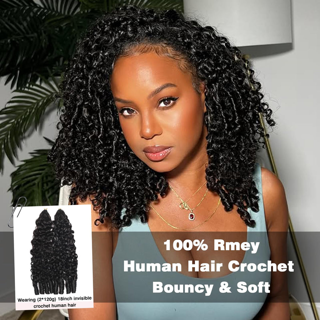 Beauty Queen Burmese Curly Crochet Human Hair 16inch 120g Knotless Pre-Separated Feather Human Crochet Hair Lightweight Reusable Remy Hair Extensions With Spiral Curl for Women Natural Black Color