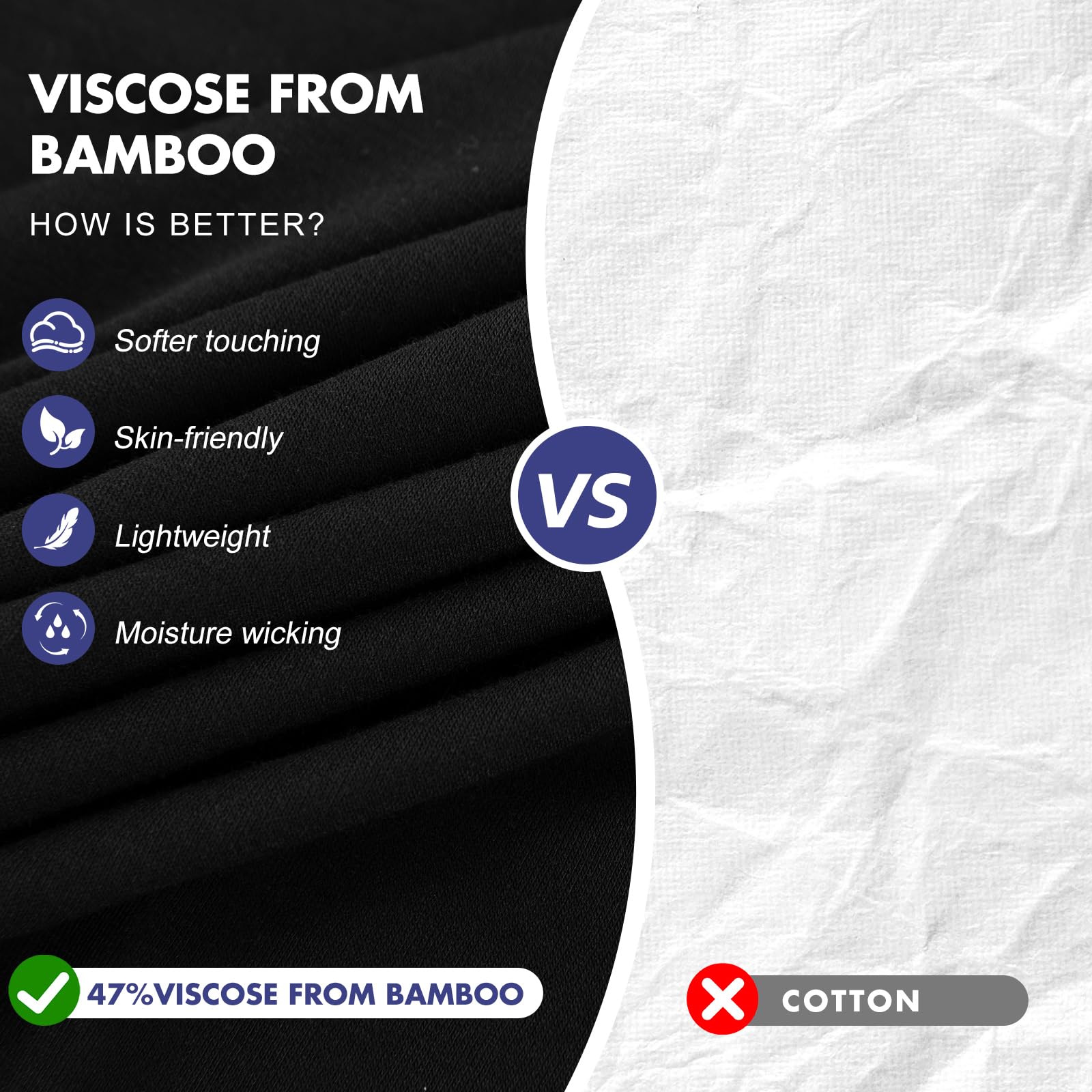 BAMBOO COOL Mens Undershirts Pack, Soft T Shirts for Men, Moisture Wicking Tees, Stretchy Breathable Crew Neck Inner Shirt