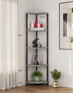 Corner Shelf with RGBCW LED Light, 64.5” Tall Floor Lamp Narrow Bookshelf Organizer, Standing Shelves with Metal Pole, Display Storage Rack for Wall Corner, Living Room, Bedroom, Office Décor, Black