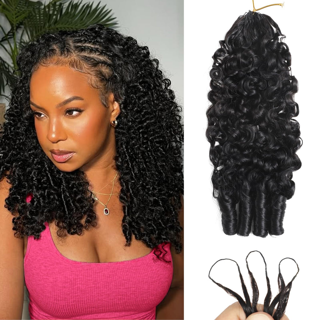Beauty Queen Burmese Curly Crochet Human Hair 16inch 120g Knotless Pre-Separated Feather Human Crochet Hair Lightweight Reusable Remy Hair Extensions With Spiral Curl for Women Natural Black Color