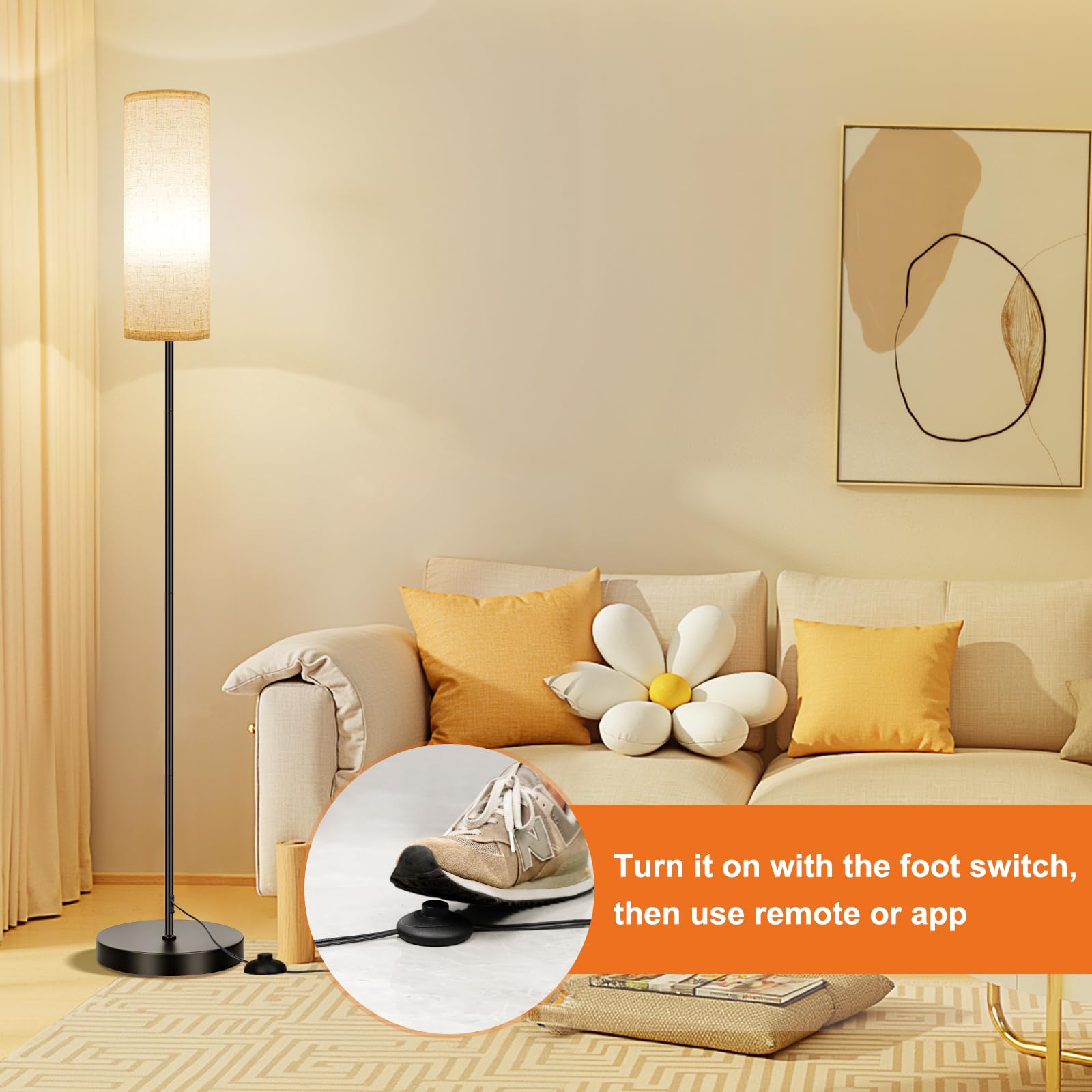 FRIDEKO HOME 2 Pack Floor Lamps for Living Room, Dimmable Colors Temperature & Brightness, Modern Floor Lamp with Remote, Tall Standing Lamps for Living Room Bedroom Office, Beige Shade 9W Smart Bulb