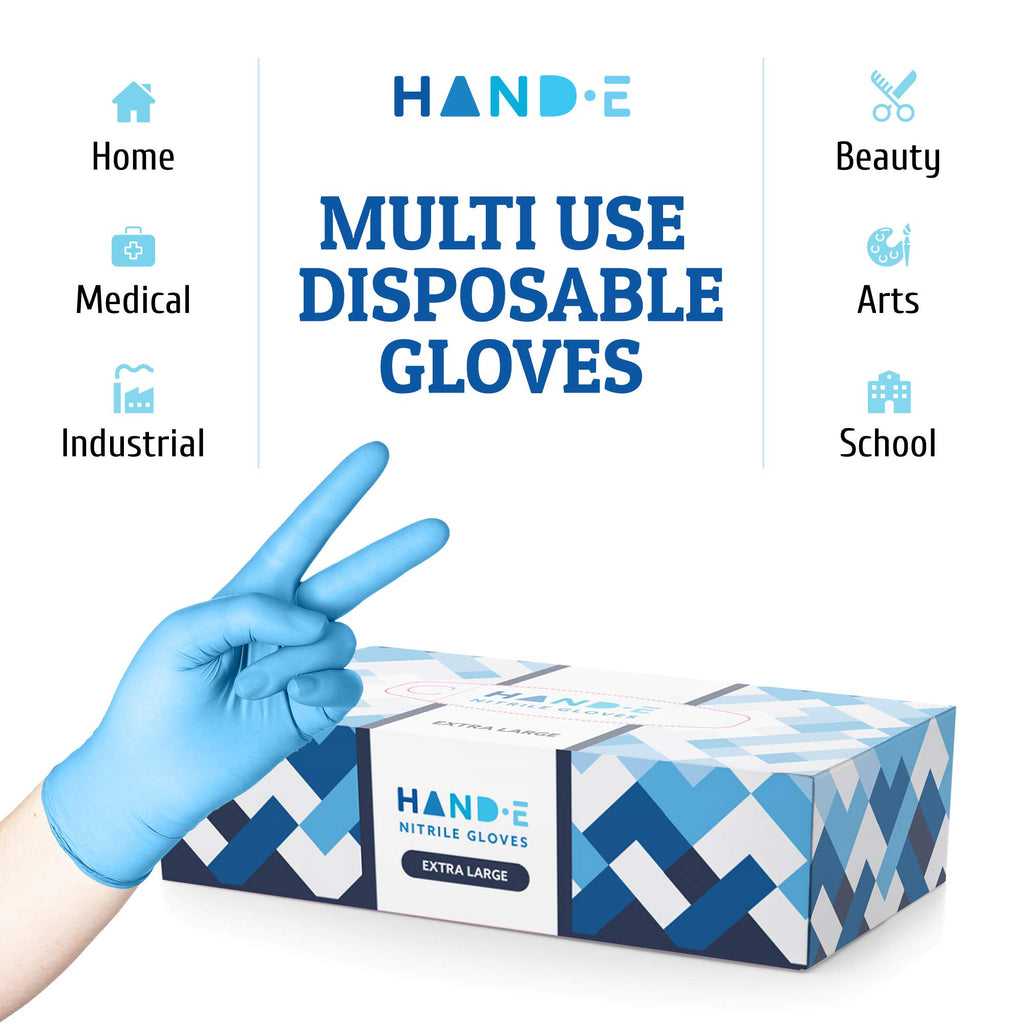 Hand-E Touch Blue Nitrile Disposable Gloves - Latex Free Medical Exam Gloves, Powder Free, Food Safe, Cooking