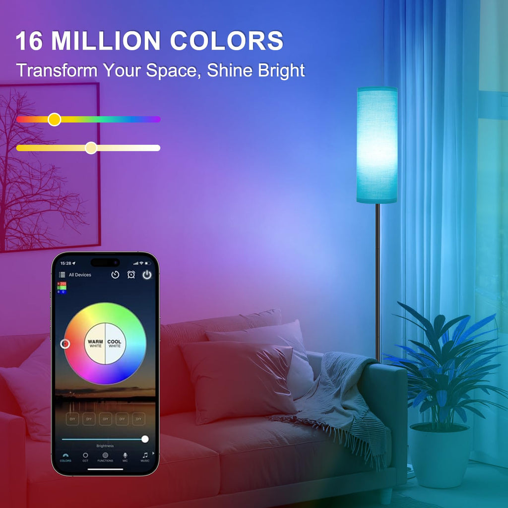FRIDEKO HOME 2 Pack Floor Lamps for Living Room, Dimmable Colors Temperature & Brightness, Modern Floor Lamp with Remote, Tall Standing Lamps for Living Room Bedroom Office, Beige Shade 9W Smart Bulb