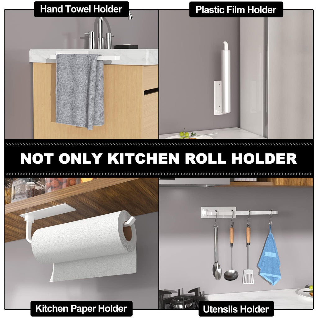 Paper Towel Holder - Self-Adhesive or Drilling, Matte Black, Upgraded Aluminum Kitchen Roll Dispenser Under Cabinet, Lighter but Stronger Than Stainless Steel!