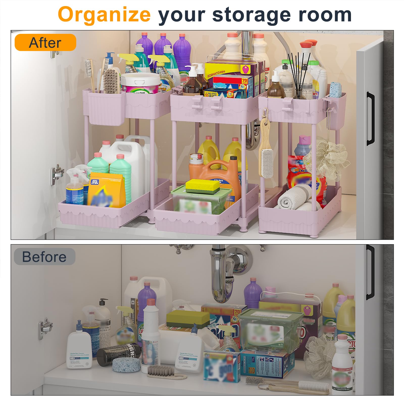 Sevenblue 3 Pack Under Sink Organizers,2-Tier Multi-Use Kitchen and Bathroom Organizers and Storage with Sliding Drawers,Bathroom Cabinet Organizer (Black, 12.8 Inch)
