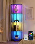 Corner Shelf with RGBCW LED Light, 64.5” Tall Floor Lamp Narrow Bookshelf Organizer, Standing Shelves with Metal Pole, Display Storage Rack for Wall Corner, Living Room, Bedroom, Office Décor, Black