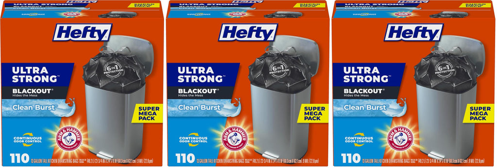 Hefty Ultra Strong 13 Gallon Trash Bags, Tall Kitchen, Drawstring Closure, Odor Control, White, Lavender, Sweet Vanilla, 80 Count
