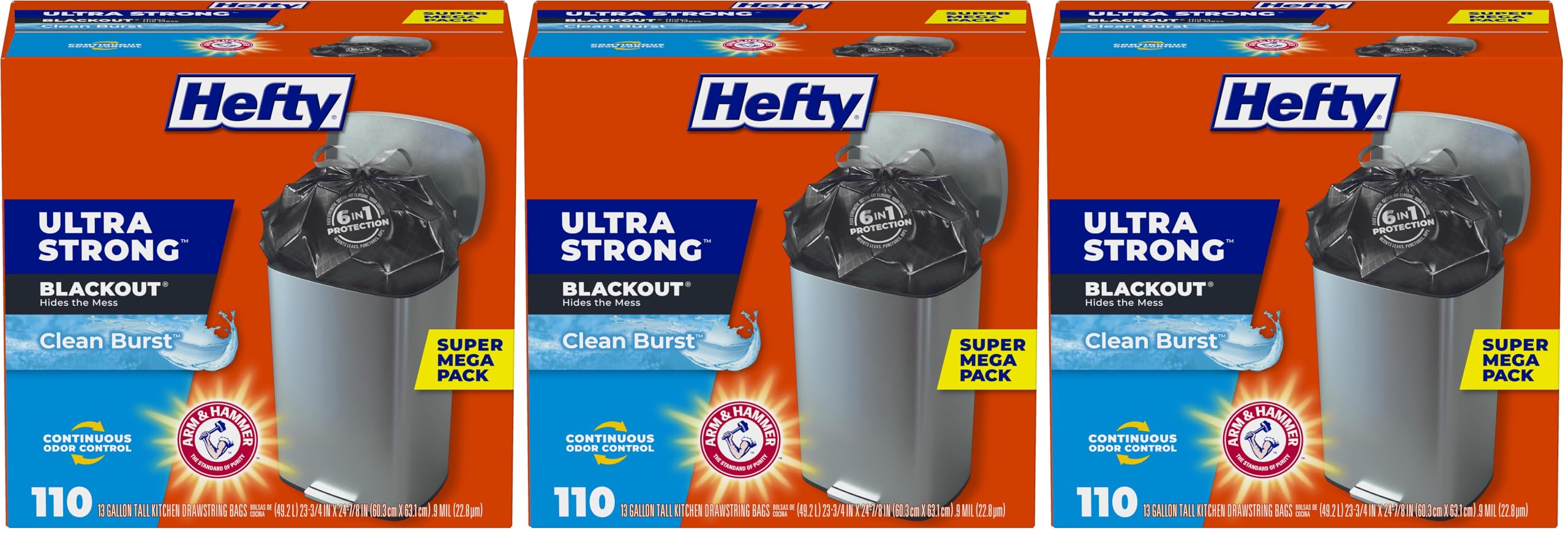Hefty Ultra Strong 13 Gallon Trash Bags, Tall Kitchen, Drawstring Closure, Odor Control, White, Lavender, Sweet Vanilla, 80 Count