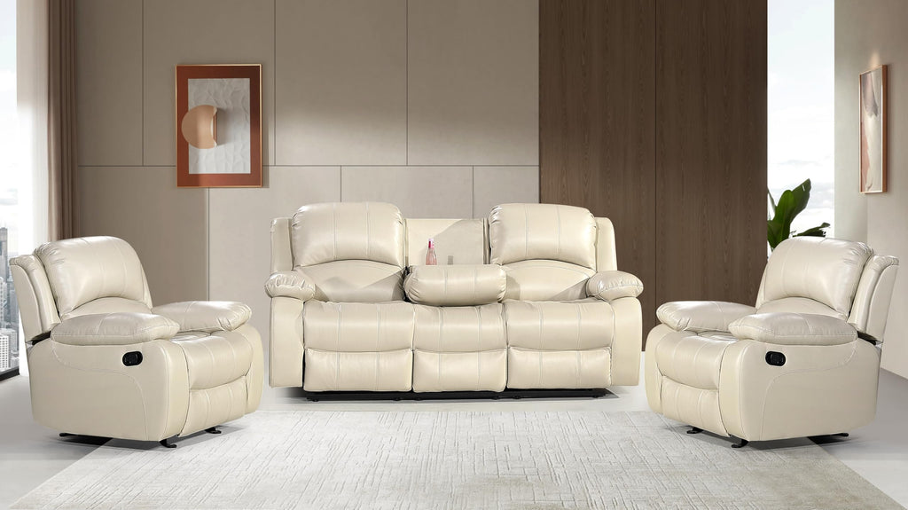 Betsy Furniture 3PC Faux Leather Reclining Couch Set, Living Room Furniture Set, Sofa, Loveseat, Glider, 8018 Multiple Colors (Gray, Sofa+Loveseat+Chair) | 8018