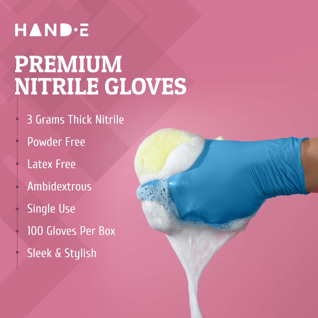 Hand-E Touch Blue Nitrile Disposable Gloves - Latex Free Medical Exam Gloves, Powder Free, Food Safe, Cooking