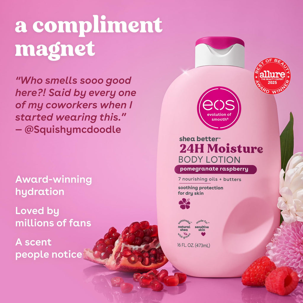 eos Shea Better Body Lotion Vanilla Cashmere, 24-Hour Moisture Skin Care, Lightweight & Non-Greasy, Natural Shea, Vegan, Vanilla Body Lotion, 16 fl oz