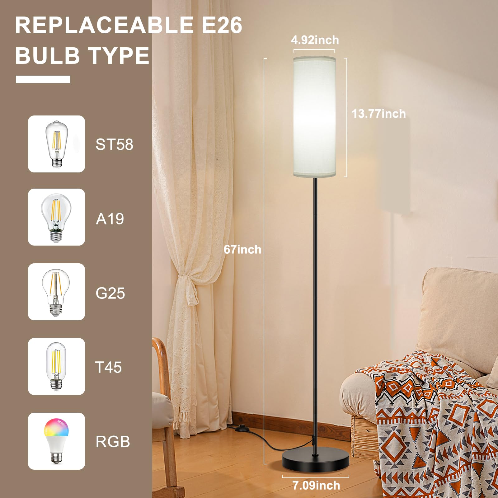 FRIDEKO HOME 2 Pack Floor Lamps for Living Room, Dimmable Colors Temperature & Brightness, Modern Floor Lamp with Remote, Tall Standing Lamps for Living Room Bedroom Office, Beige Shade 9W Smart Bulb