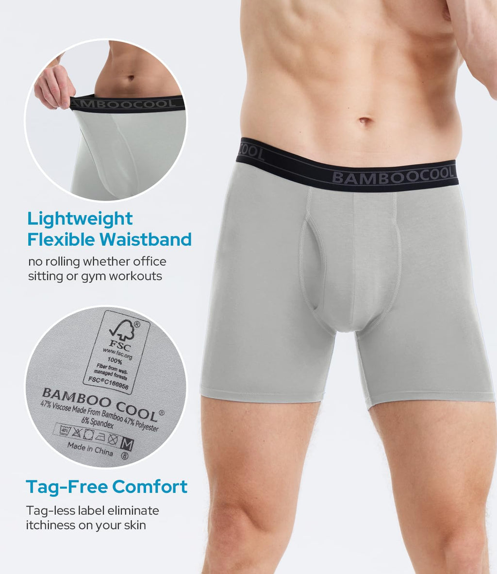BAMBOO COOL Men's Underwear Breathable Boxer Briefs with Fly Moisture-Wicking Lightweight Underwear 7-Pack