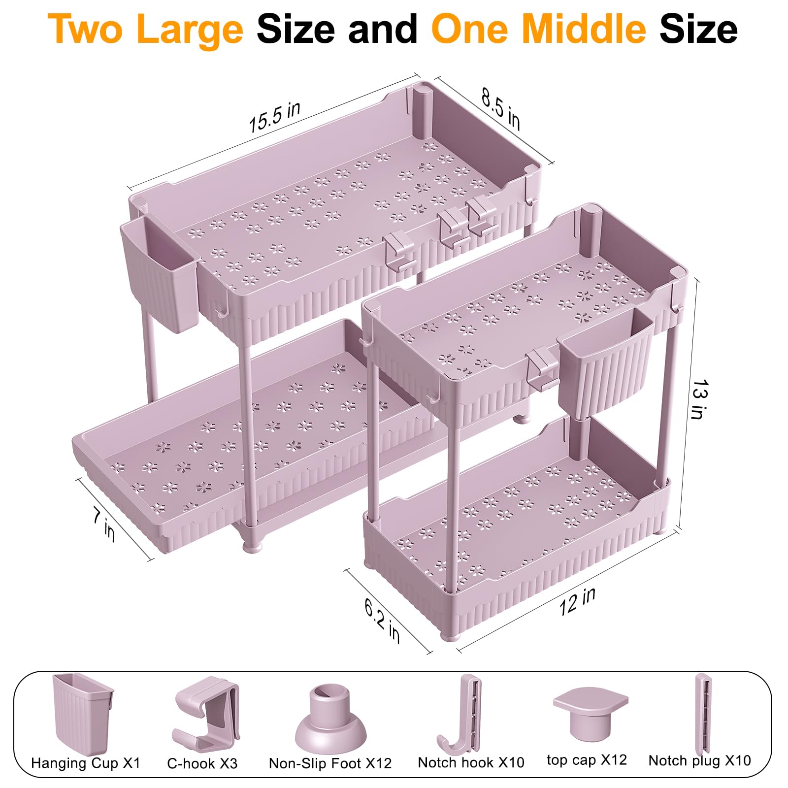 Sevenblue 3 Pack Under Sink Organizers,2-Tier Multi-Use Kitchen and Bathroom Organizers and Storage with Sliding Drawers,Bathroom Cabinet Organizer (Black, 12.8 Inch)
